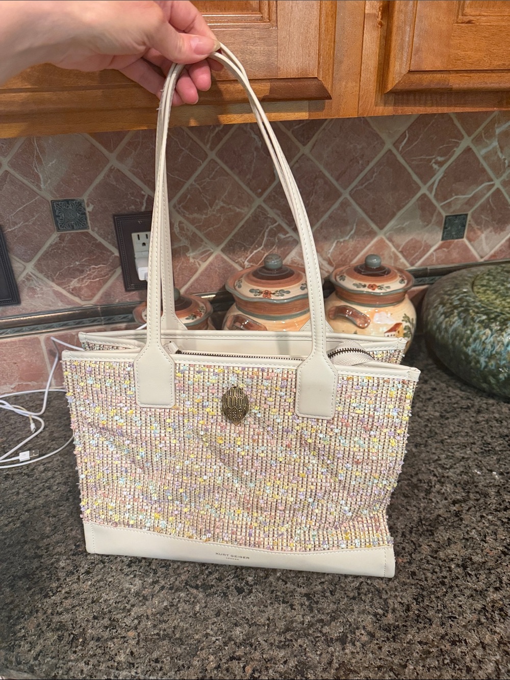 Kurt Geiger Pastel Raffia Large Tote